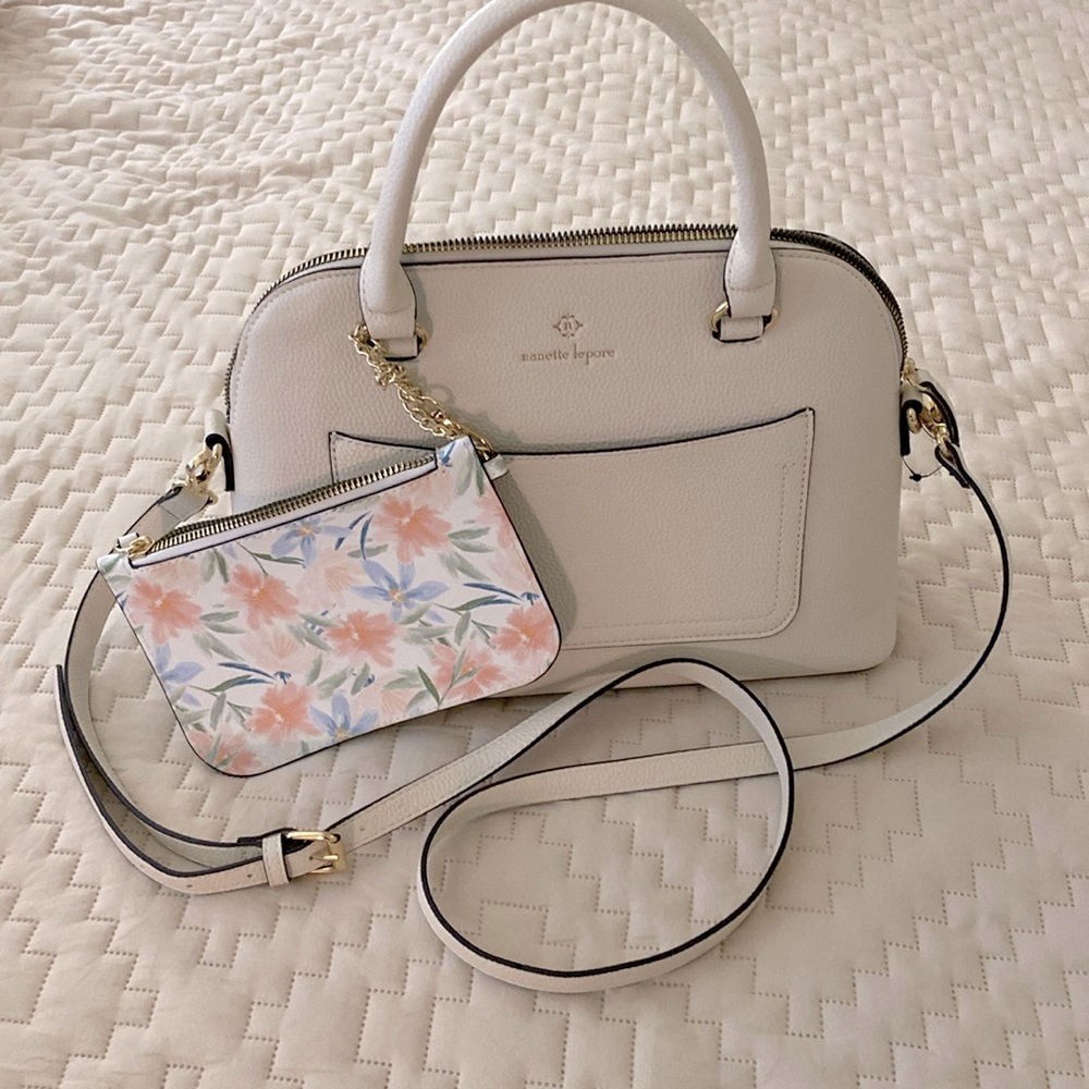 Nanette Lenore Beige Classic Double handle Dome Satchel Crossbody Bag